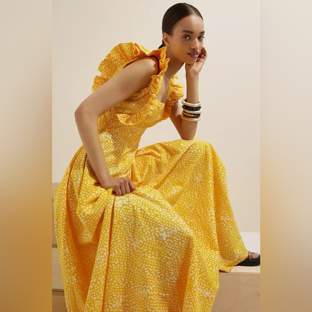 NWT Sika x Anthropologie size 8 marigold yellow dot maxi dress with pockets